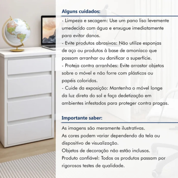 Escrivaninha 5 Gavetas 100% MDF   Branco - Image 12