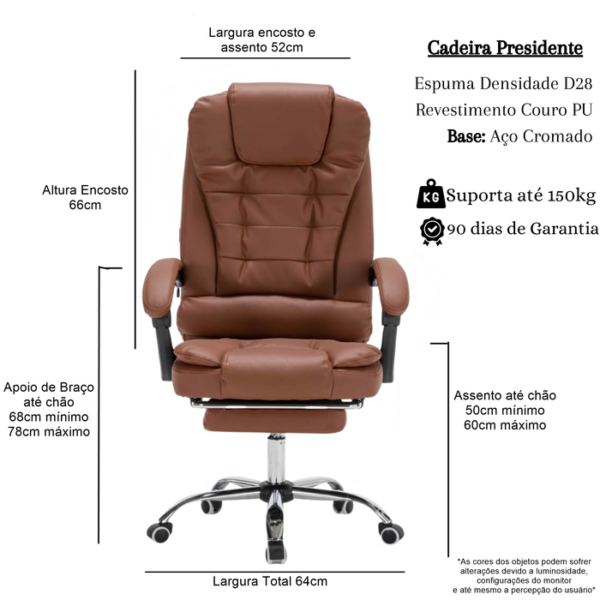 Cadeira de Escritório Presidente Giratória Marrom - Image 3