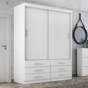 Guarda Roupa Solteiro Capri 2 Portas Correr 6 Gavetas Branco