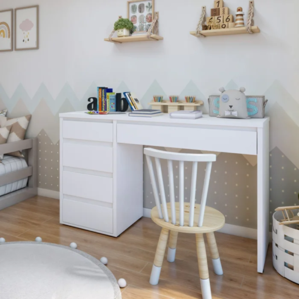 Escrivaninha 5 Gavetas 100% MDF   Branco - Image 3