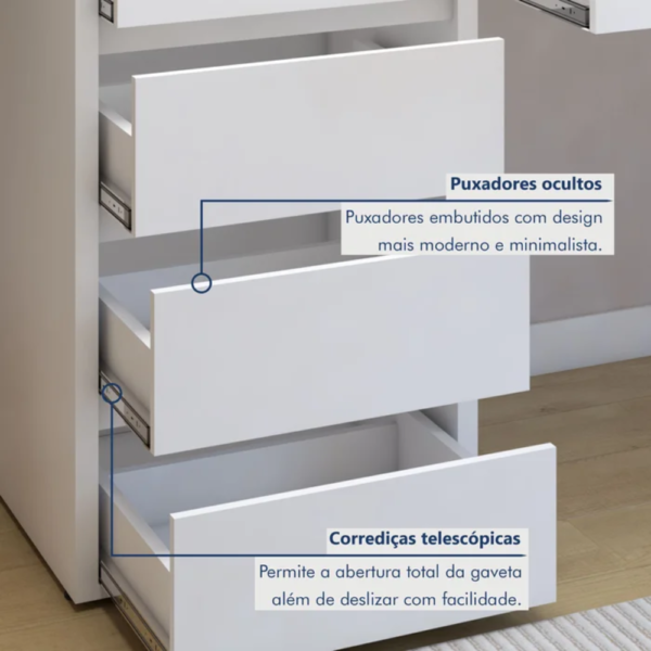 Escrivaninha 5 Gavetas 100% MDF   Branco - Image 4