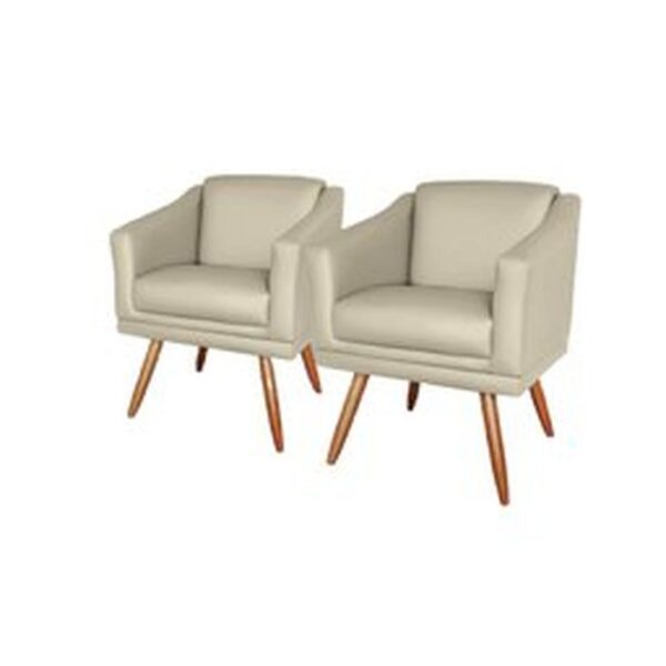 Kit 2 Poltronas Decorativa Corino Bege - Image 2