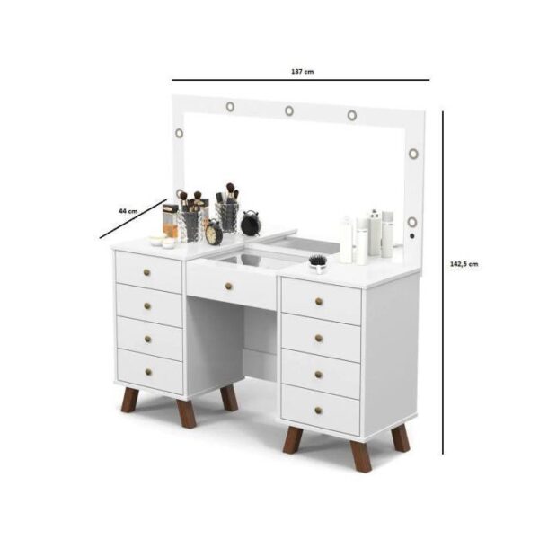 Penteadeira Camarim Eloá com Gavetas, Mesa de Maquiagem, Espelho com Luz e Banqueta - Image 6