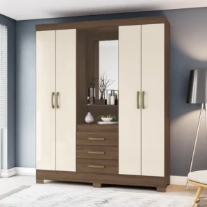 Guarda Roupa Casal com Espelho 4 Portas 3 Gavetas