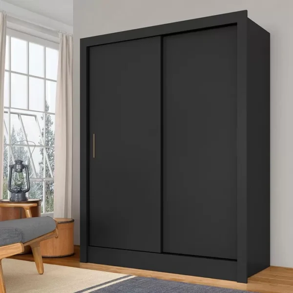 Guarda Roupa Solteiro Nanda 2 Pts Preto Fosco