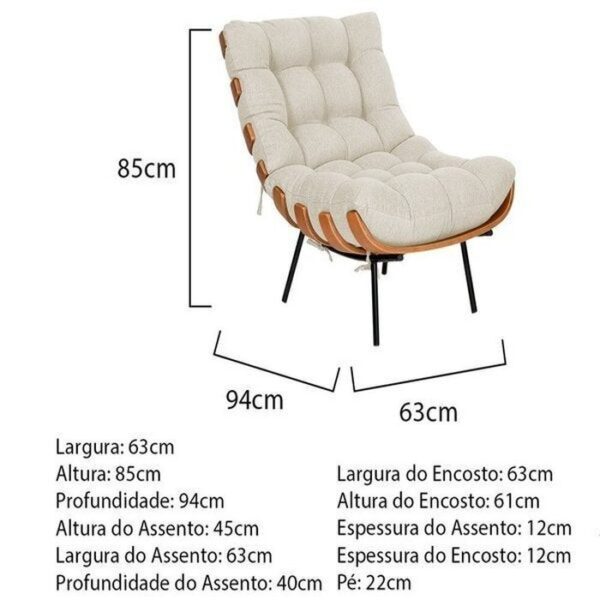 Poltrona com Puff Linho Bege - Image 4