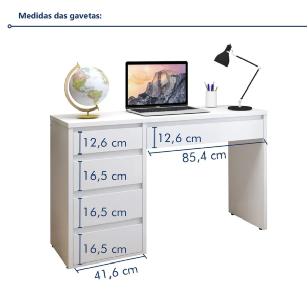 Escrivaninha 5 Gavetas 100% MDF   Branco - Image 9