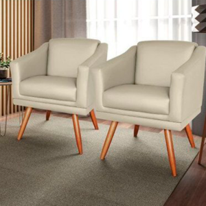 Kit 2 Poltronas Decorativa Corino Bege
