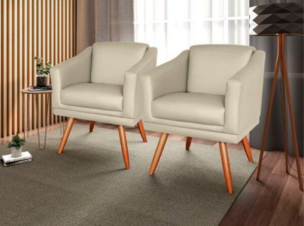 Kit 2 Poltronas Decorativa Corino Bege