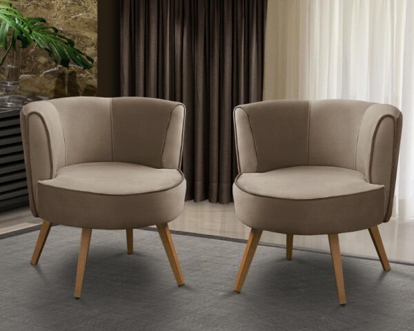 Kit 2 Poltronas Para Sala Decorativa Estofados Capuccino