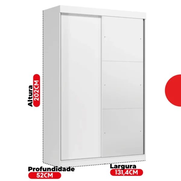 Guarda-Roupa Solteiro 2 Portas de Correr 2 Gavetas e Espelho Peônia Branco - Image 3