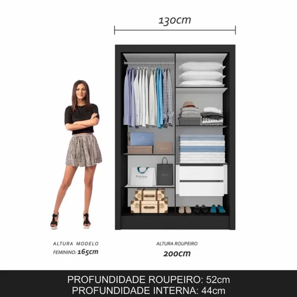 Guarda Roupa Solteiro Nanda 2 Pts Preto Fosco - Image 3