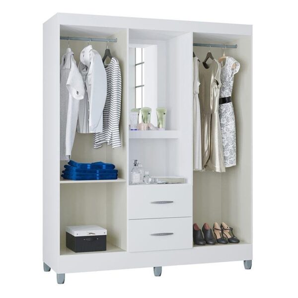 Guarda Roupa Solteiro Cordoba 4 Portas Branco Brilho - Poquema - Image 2