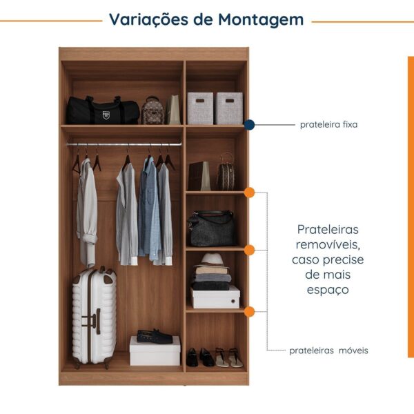 Guarda-Roupa Modulado Solteiro com Mesa de Cabeceira 7 Portas 3 Peças Hera CabeCasa MadeiraMadeira Louro/Branco Geada/Cromado - Image 9
