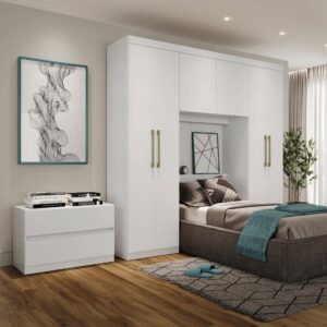 Guarda Roupa Solteiro 6 Portas 2 Gavetas Porto Branco com Cabeceira Carraro Branco