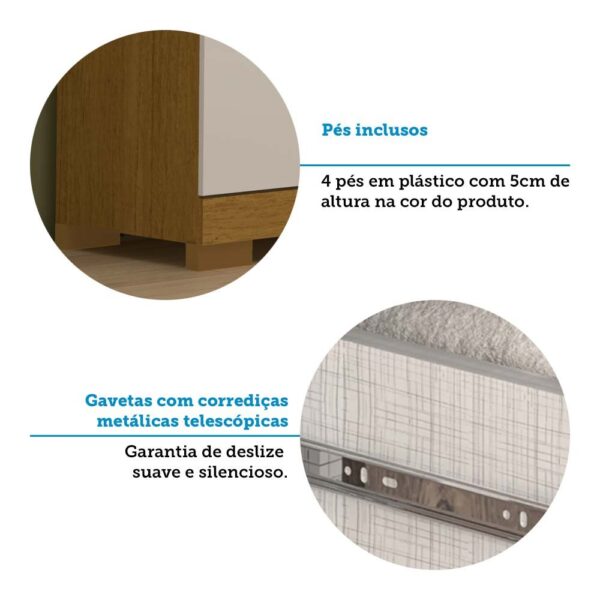 Guarda-roupa Solteiro 82,60cm 3 Portas 100% Mdf Papoulas Espresso Móveis Cinamomo/Off White - Image 8