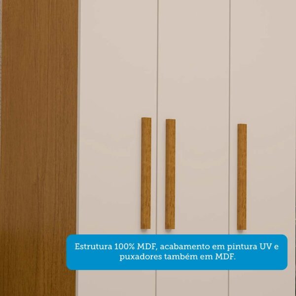 Guarda-roupa Solteiro 82,60cm 3 Portas 100% Mdf Papoulas Espresso Móveis Cinamomo/Off White - Image 6
