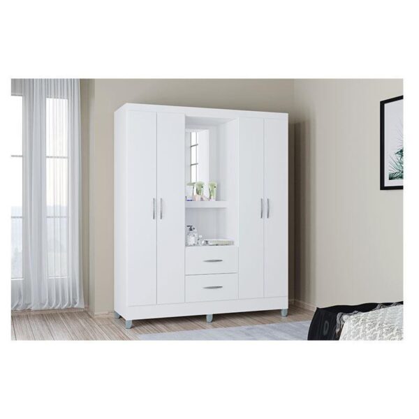 Guarda Roupa Solteiro Cordoba 4 Portas Branco Brilho - Poquema - Image 4