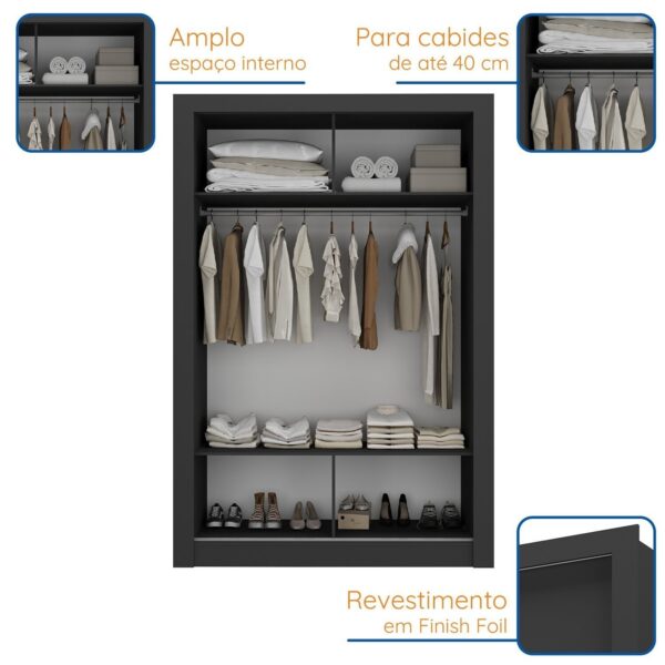 Guarda Roupa Solteiro 2 Portas - com Espelho Liz  Preto - Image 5