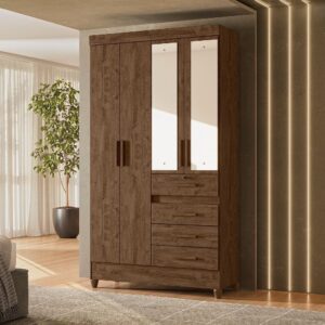 Guarda-Roupa 4 Portas 4 Gavetas com Espelho e Chave Sobral  Castanho