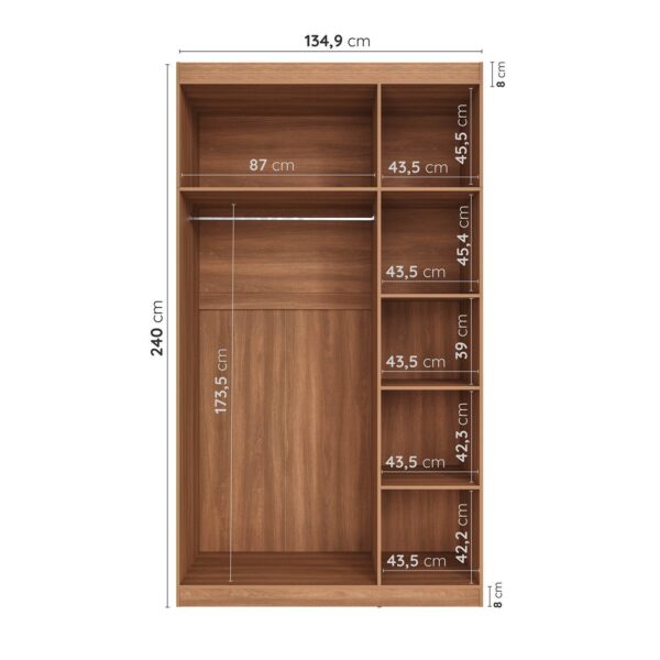 Guarda-Roupa Modulado Solteiro com Mesa de Cabeceira 7 Portas 3 Peças Hera CabeCasa MadeiraMadeira Louro/Branco Geada/Cromado - Image 8