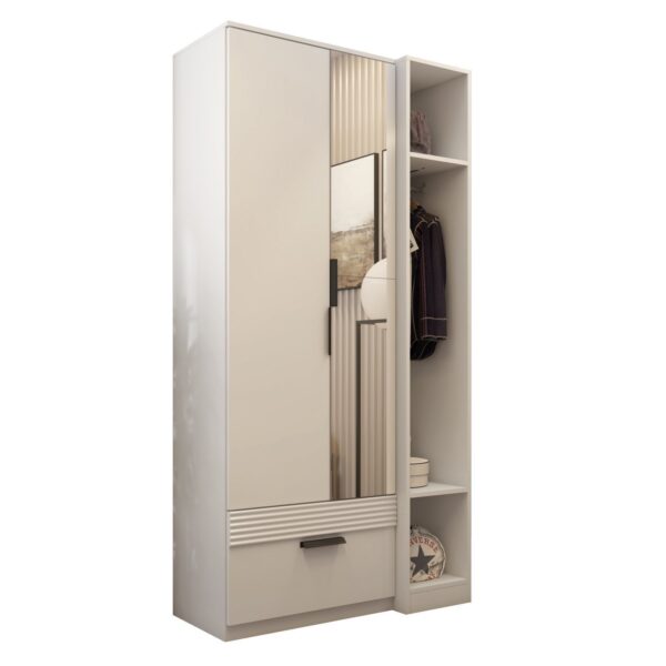 Guarda Roupa Solteiro com Espelho 2 Portas 1 Gaveta Capri  Branco - Image 3