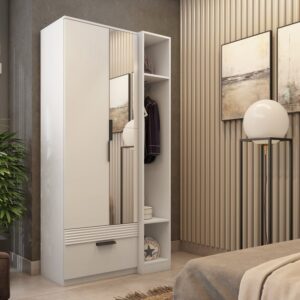 Guarda Roupa Solteiro com Espelho 2 Portas 1 Gaveta Capri  Branco