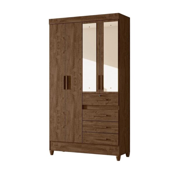 Guarda-Roupa 4 Portas 4 Gavetas com Espelho e Chave Sobral  Castanho - Image 2