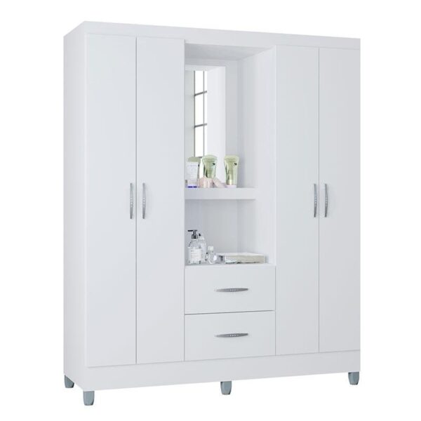 Guarda Roupa Solteiro Cordoba 4 Portas Branco Brilho - Poquema