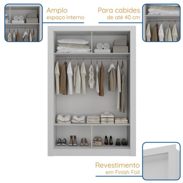 Guarda Roupa Solteiro 2 Portas - com Espelho Liz  Branco - Image 5