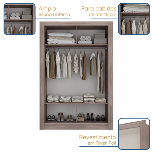 Guarda Roupa Solteiro 2 Portas - com Espelho Liz  Castanho/Off White - Image 5