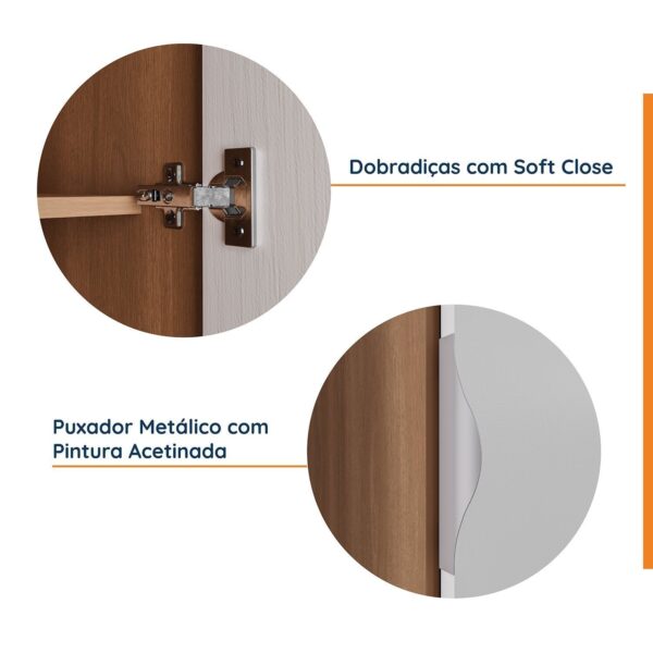 Guarda-Roupa Modulado Solteiro com Mesa de Cabeceira 7 Portas 3 Peças Hera CabeCasa MadeiraMadeira Louro/Branco Geada/Cromado - Image 3