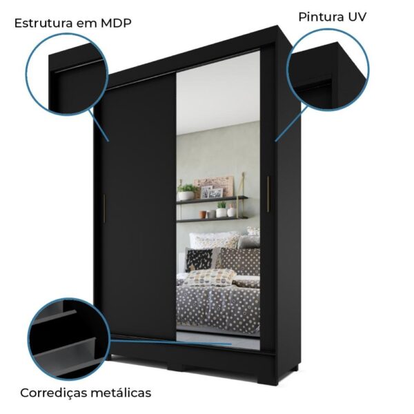 Guarda Roupas Solteiro Com Espelho 2 Portas de Correr 2 Gavetas Leblon - Image 4
