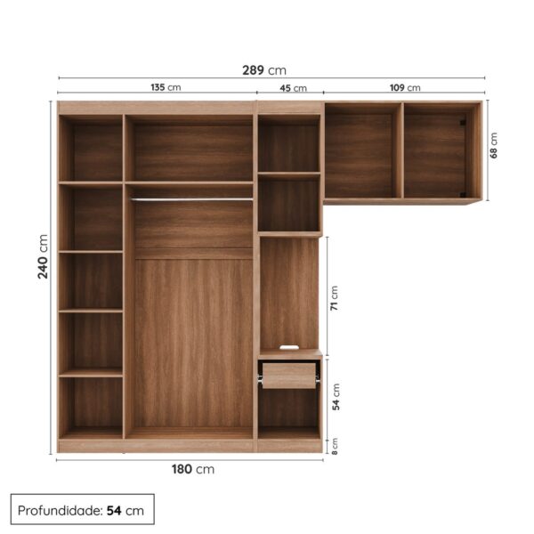 Guarda-Roupa Modulado Solteiro com Mesa de Cabeceira 7 Portas 3 Peças Hera CabeCasa MadeiraMadeira Louro/Branco Geada/Cromado - Image 2