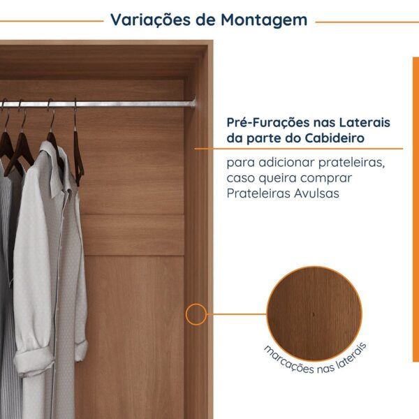 Guarda-Roupa Modulado Solteiro com Mesa de Cabeceira 7 Portas 3 Peças Hera CabeCasa MadeiraMadeira Louro/Branco Geada/Cromado - Image 6