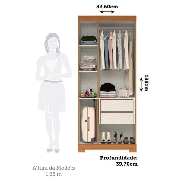 Guarda-roupa Solteiro 82,60cm 3 Portas 100% Mdf Papoulas Espresso Móveis Cinamomo/Off White - Image 4