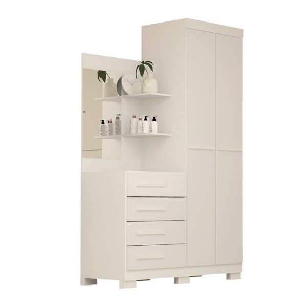 Guarda Roupa Solteiro 110cm 2 Portas e 4 Gavetas com Espelho Flex Color 100% Mdf Melissa  Branco/Rosa/Azul/Lilás - Image 2