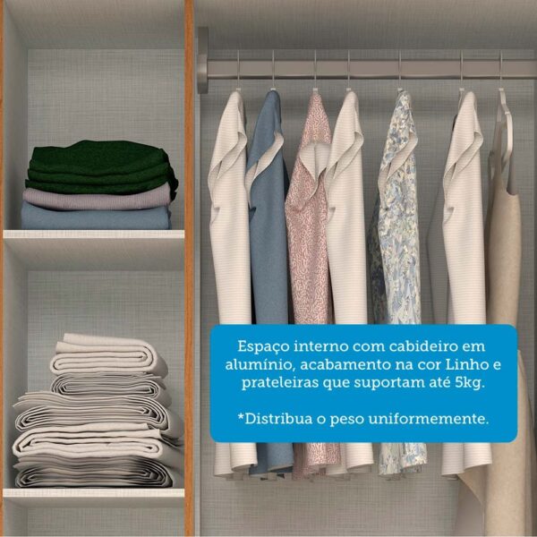 Guarda-roupa Solteiro 82,60cm 3 Portas 100% Mdf Papoulas Espresso Móveis Cinamomo/Off White - Image 7