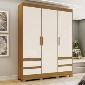 Guarda Roupa Solteiro 4 Portas 3 Gavetas Carson Espresso Móveis Nature/Off White